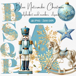 Alfabeto navideño de Cascanueces Azul, Letras navideñas elegantes PNG, Tarjetas navideñas, invitaciones y etiquetas, Camisetas y tazas sublimadas