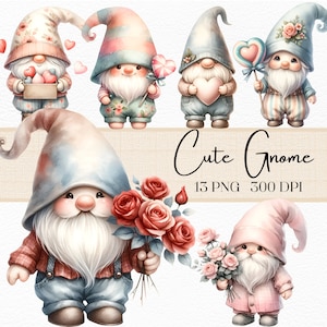 Watercolor Valentines Gnomes Clipart Bundle (Digital Download)