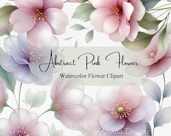 Abstract Pink Floral Watercolor Clipart: DIY Wedding Invitations PNG
