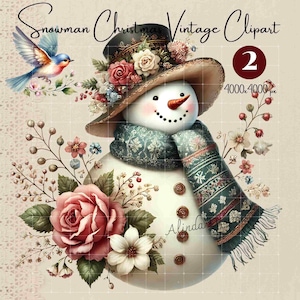 Vintage Snowman Christmas Clipart: Retro Holiday Art (Digital Download)
