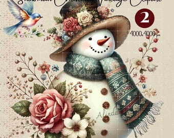 Vintage Snowman Christmas Clipart: Retro Holiday Art (Digital Download)