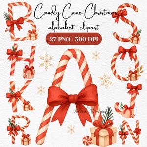 Candy Cane Weihnachten Alphabet Cliparts, Rote Schleife Buchstabe PNG, Weihnachtshandwerk, Urlaub Grußkarten, Sublimations-T-Shirts, Kinderzimmerdeko