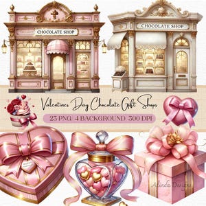 Valentijnsdag chocolade cadeauwinkels clipart, romantische illustraties, chocolaterie png voor junkjournaling, kaarten, liefdesuitnodigingen png