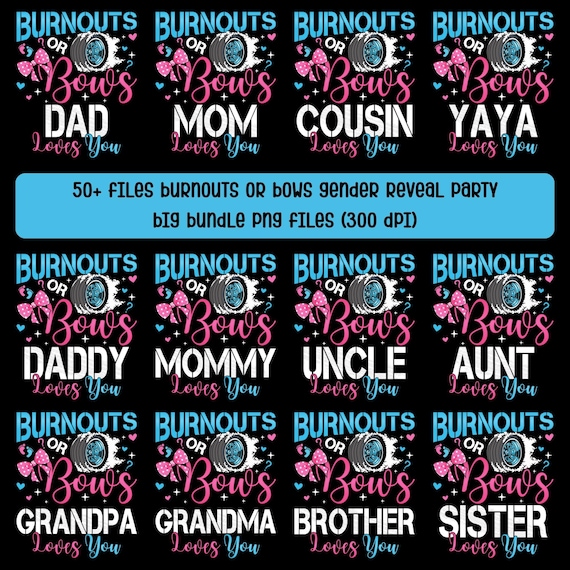 Burnouts or Bows Gender Reveal PNG Clipart Bundle (Digital Download