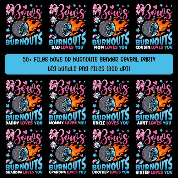 Bows or Burnouts Gender Reveal PNG Clipart Bundle (Digital Download)
