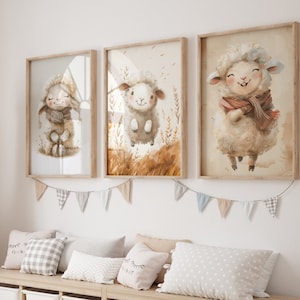 Conjunto de 3 boho ovejas durmiendo arte de la pared, arte de la pared del dormitorio, arte de la pared de la guardería, impresión de la niña, regalo del recién nacido, niños de la guardería imprimibles, decoración de las ovejas