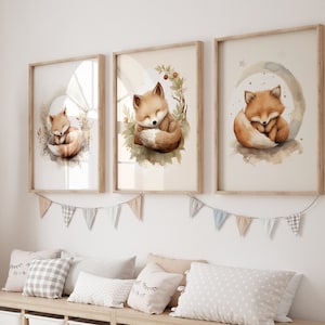 Set of 3 boho Fox wall art, Nursery wall art, Baby Girl Print, Newborn Gift, bedroom wall art, Nursery Kids Printable, Animal Safari Decor