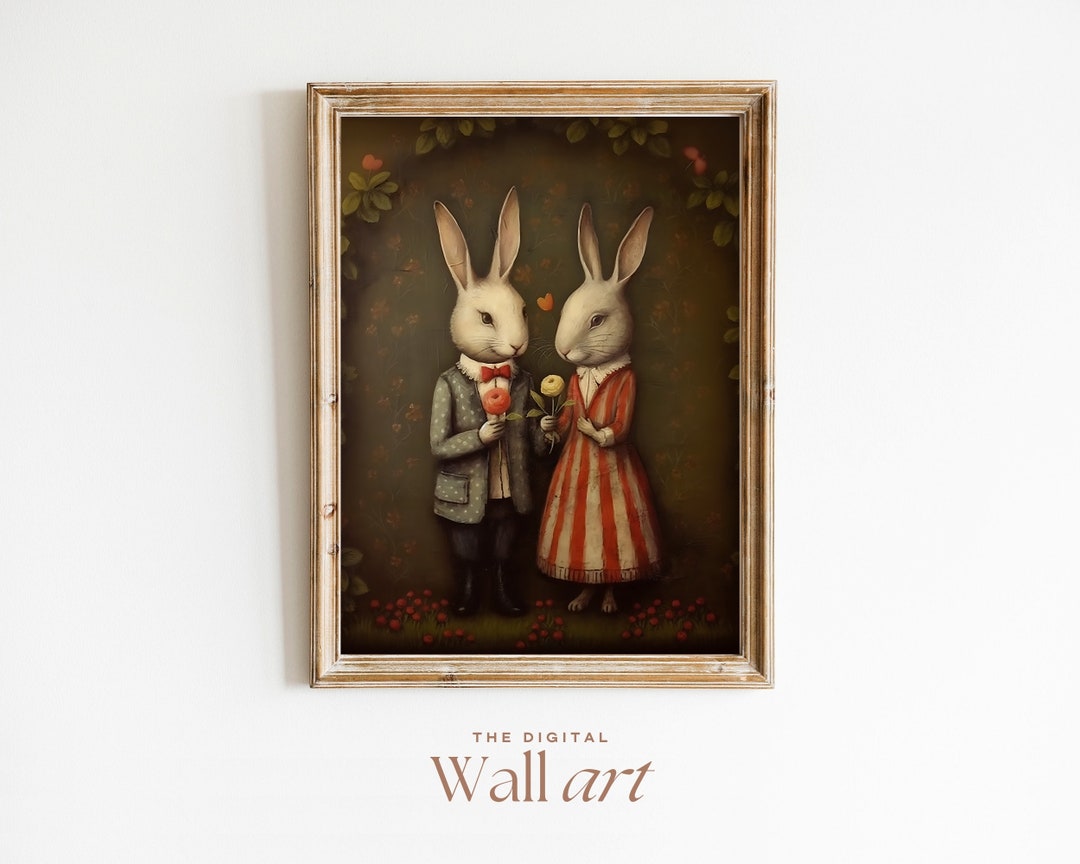 Rabbits Rose Valentines Day Wall Art, Animal Wall Art, Nursery Decor ...