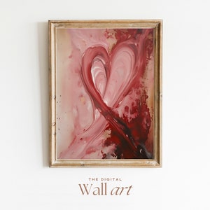 Heart Valentines Day wall art, Red Pink Print, Valentine Decor, Valentine Wall Art Oil Printing, Valentines Prints, Romantic Heart Poster