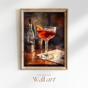 Boulevardier カクテルバー ウォールアート、キッチン装飾 ファームハウス、ホームバープリント、静物油絵、カクテル ウォールアート ギフト、キッチン装飾