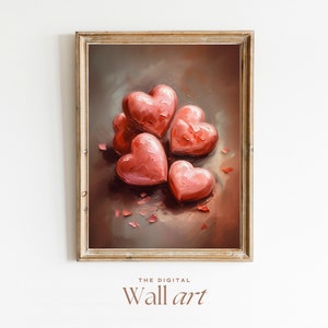 Heart Valentines Day wall art, Red Pink Print, Valentine Decor, Valentine Wall Art Oil Printing, Valentines Prints, Romantic Heart Poster