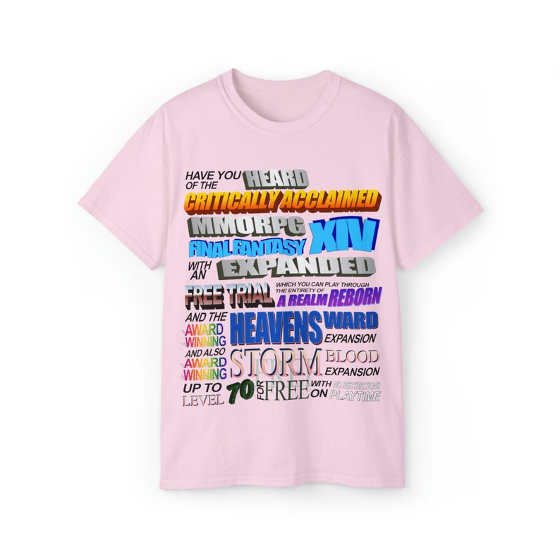 Critically Acclaimed MMORPG FFXIV Wordart Cotton TeeLight Shirts image 5