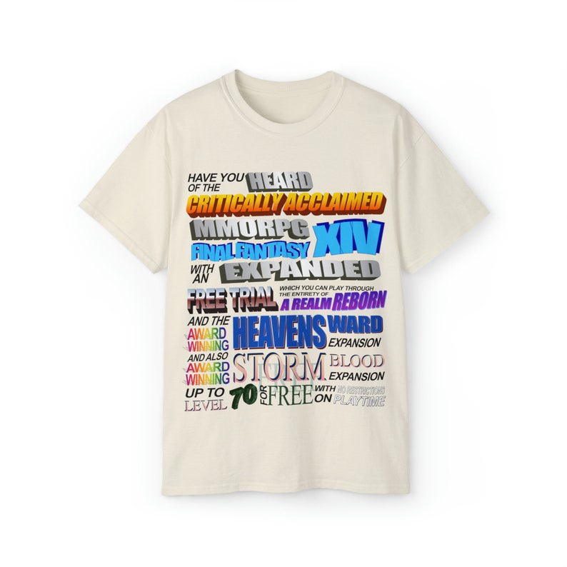 Critically Acclaimed MMORPG FFXIV Wordart Cotton TeeLight Shirts image 8