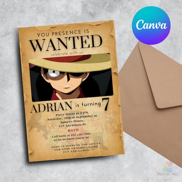 Anime Invitation Card, Birthday Invitation