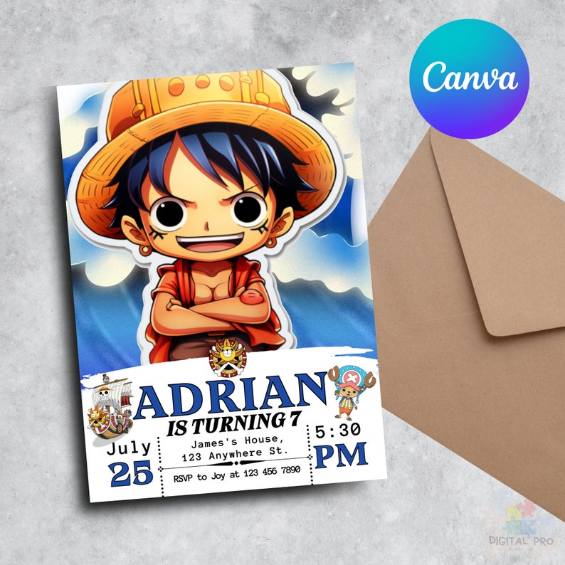 Editable Manga Anime Birthday Invitation Boys Manga Party Invitation ...
