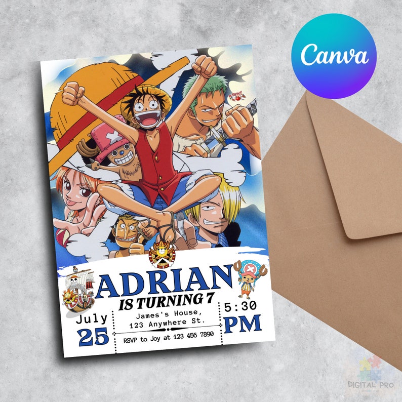 Editable Manga Anime Birthday Invitation Boys Manga Party Invitation ...