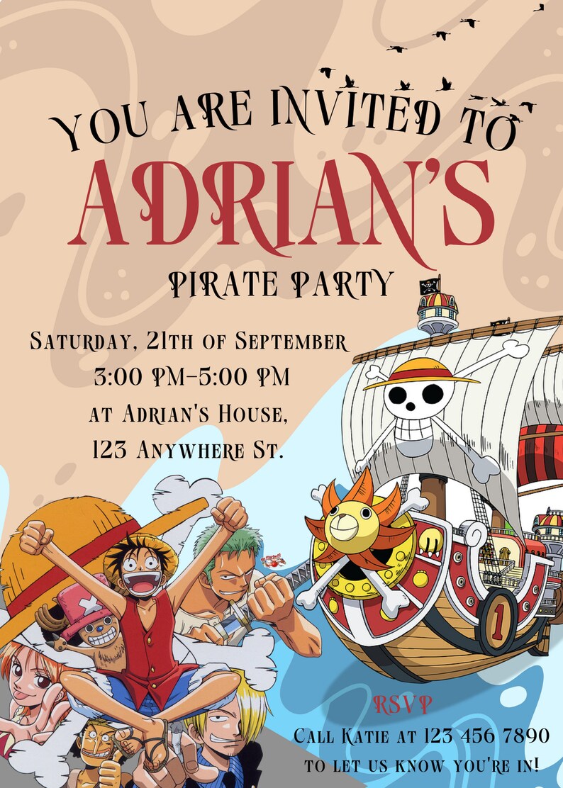 Editable Manga Anime Birthday Invitation Boys Manga Party Invitation ...