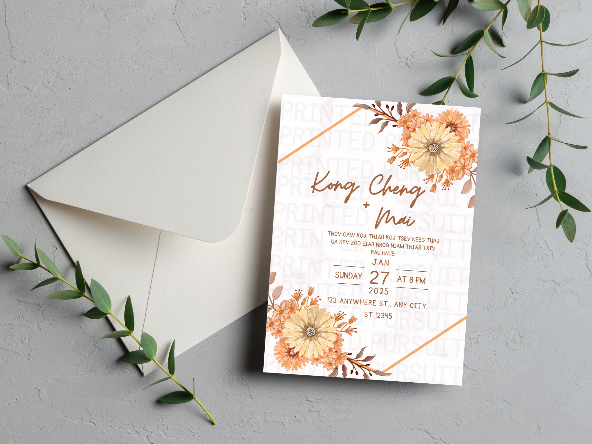 Fall Themed Hmong Wedding Invitation | Txiv and Niam Invite | Digital ...