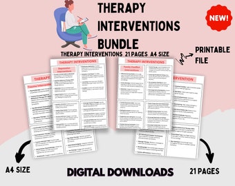 Therapeutic interventions, therapy intervention list, therapist cheat sheets, documentation terms reference sheet, clinical therapy notes