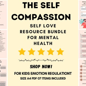 Self love resource bundle, self care worksheet, mental health, self compassion bundle, self care therapy, printable pack