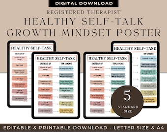 Healthy self-talk print, growth mindset poster, therapy office decor, psychotherapy art, mental health poster, counselor office decor, cbt