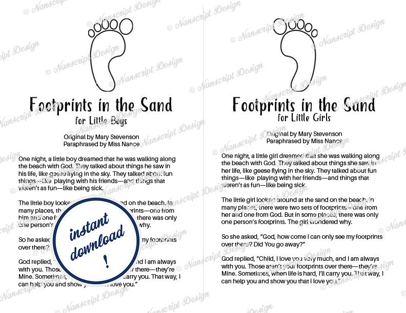 Footprints in the Sand, Adapted for Little Kids - Etsy