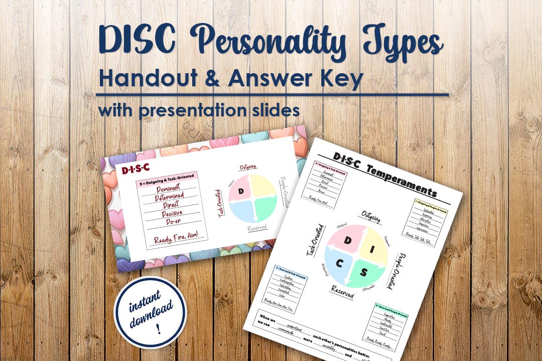 DISC Personality Types Worksheet, Answer Key & Slides