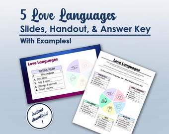 Love Languages Slides, Worksheet with Details & Answer Key: Blue and Pink Theme