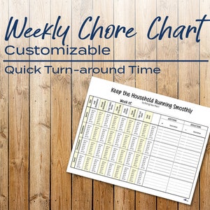 Weekly Chore Chart - Personalized