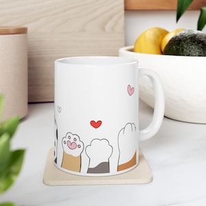 Cat Paw and Kitty Heart Ceramic Mug 11oz