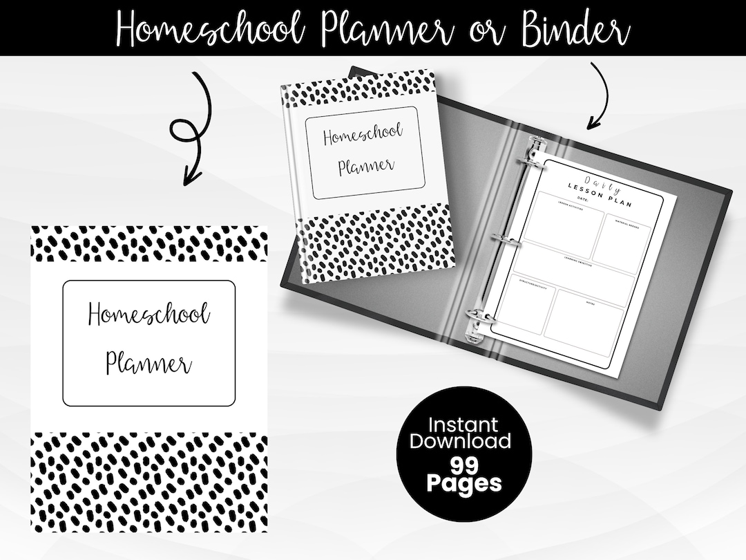 Homeschool Printable Planner, Homeschool Binder, Black and White ...