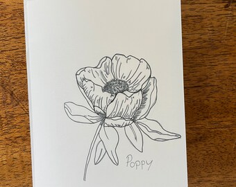 Poppy Flower Blank Greeting Card for Any Occasion Envelope Included