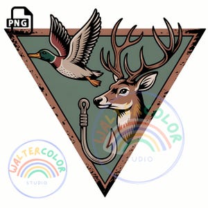 duck head fish hook deer antler flying ducks Land Air Sea Hunting Decal 4 Pack: Duck, Fishing Hook Ducks, Antler Hook Heart with Waterfowl, Fishing Hunting Decals (Large ~5