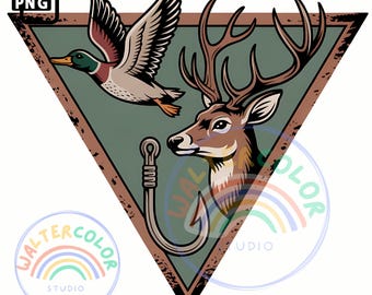 Duck Hook Deer PNG: Hunting & Fishing USA Camo Design (Digital Download)