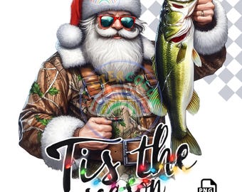 Camo Santa Bass Fishing PNG: Christmas Hunting Dog (Digital Download)