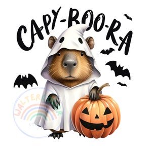 Capybara Halloween Ghost  | Cute Capybara Sublimation | Spooky Capybara Design | Capybara with pumpkin png | Halloween Animal Sublimation