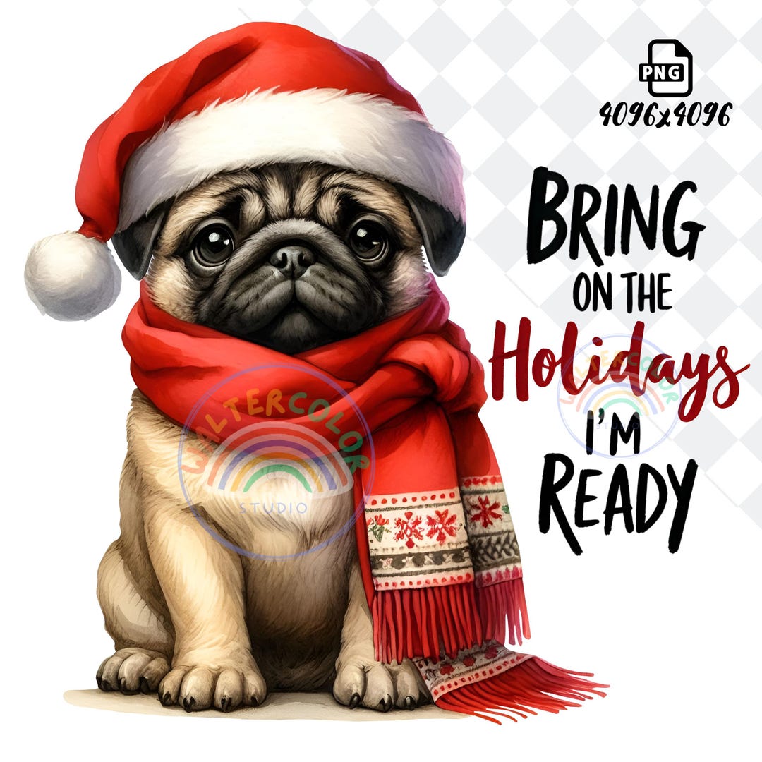 Christmas Pug Dog PNG | Funny Holiday Animals (digital Download) - Etsy