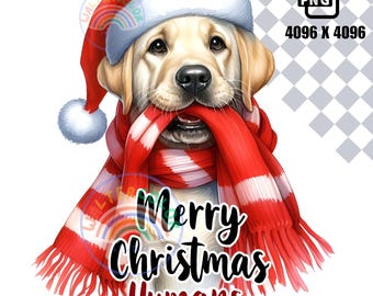 Imagen PNG de Labrador Retriever Navideño / Camiseta divertida con perro de Papá Noel (Descarga digital)