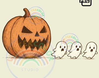 Trendy Halloween Ghost & Pumpkin PNG: Spooky Fall Vibes (Digital Download