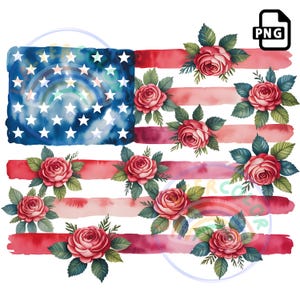 Floral American Flag PNG: 4th of July Brushstroke Design (Digital Download, Commercial Use OKAY