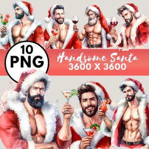 10 Santa Claus handsome Christmas PNG | Bodybuilder Santa Claus | Watercolor Clipart | Funny Christmas | Digital Download | Santa PNG |