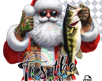 Camo Santa Bass Fishing PNG: Christmas Hunting Design (Digital Download)