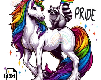 LGBTQ Rainbow Unicorn & Raccoon Pride PNG (Digital Download)