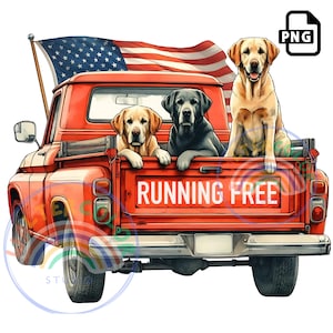 Patriotic Labrador Truck PNG: American Flag Hunting Dog (Digital Download)