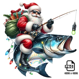 Funny Santa Fishing PNG Bundle: Christmas Fisherman Shirt (Digital Download)
