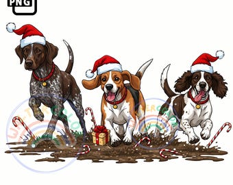 Hund Santa PNG: Weihnachtsjagd Sublimation (Digitaler Download
