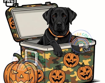Halloween Dog PNG: Camo Cooler, Pumpkin Face (Digital Download)