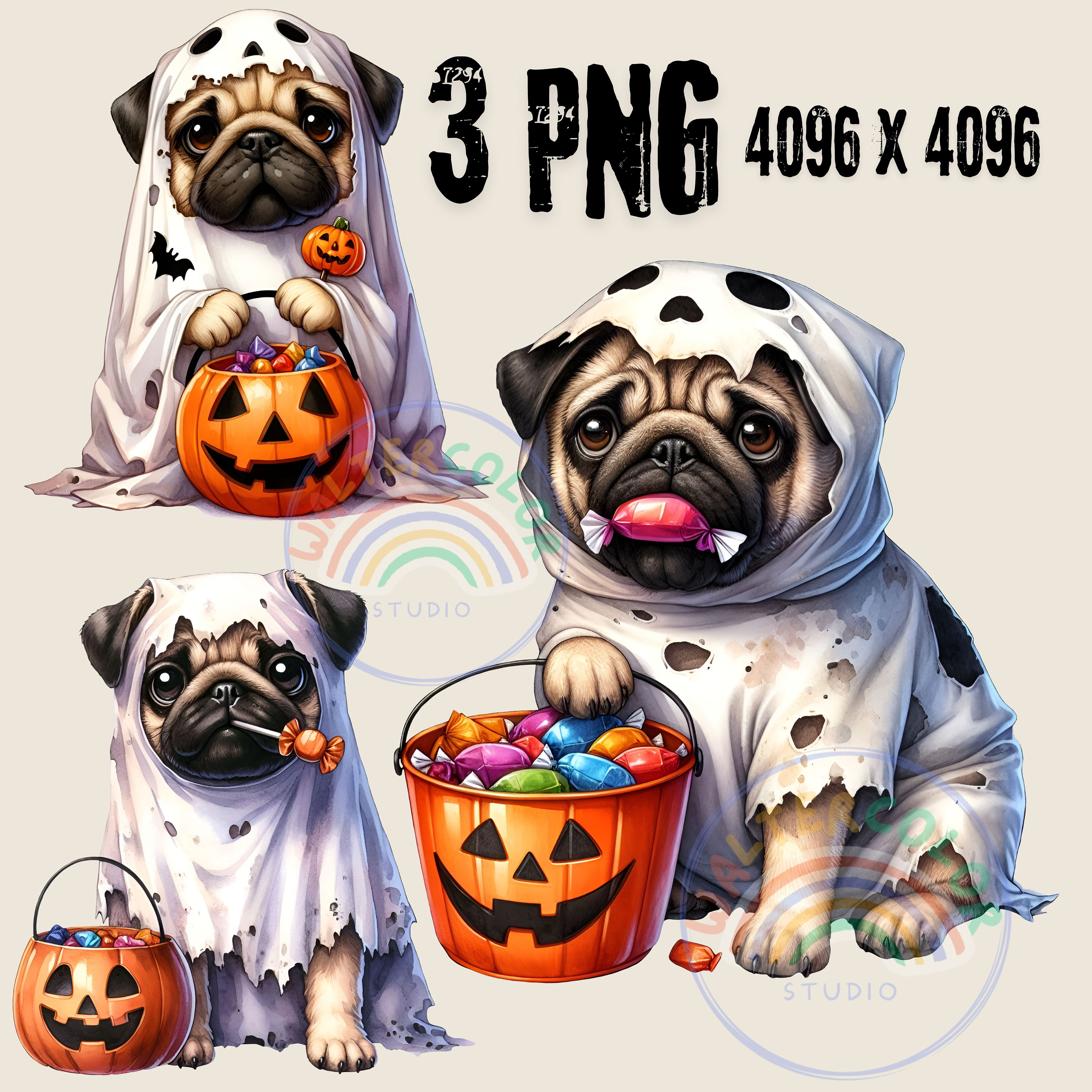Cute Ghost Dog PNG | Halloween Pugs Clipart (digital Download) - Etsy