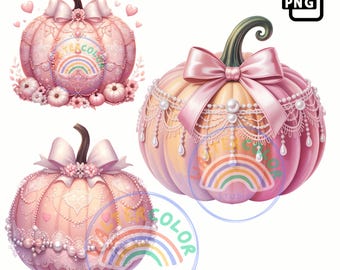 Pastel Floral Pumpkin PNG: Coquette Halloween Clipart (Digital Download, 4096x4096 px )