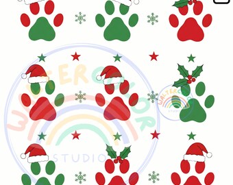 Christmas Dog Paw PNG: Red & Green Santa Hat Clipart (Digital Download, Commercial Use OK